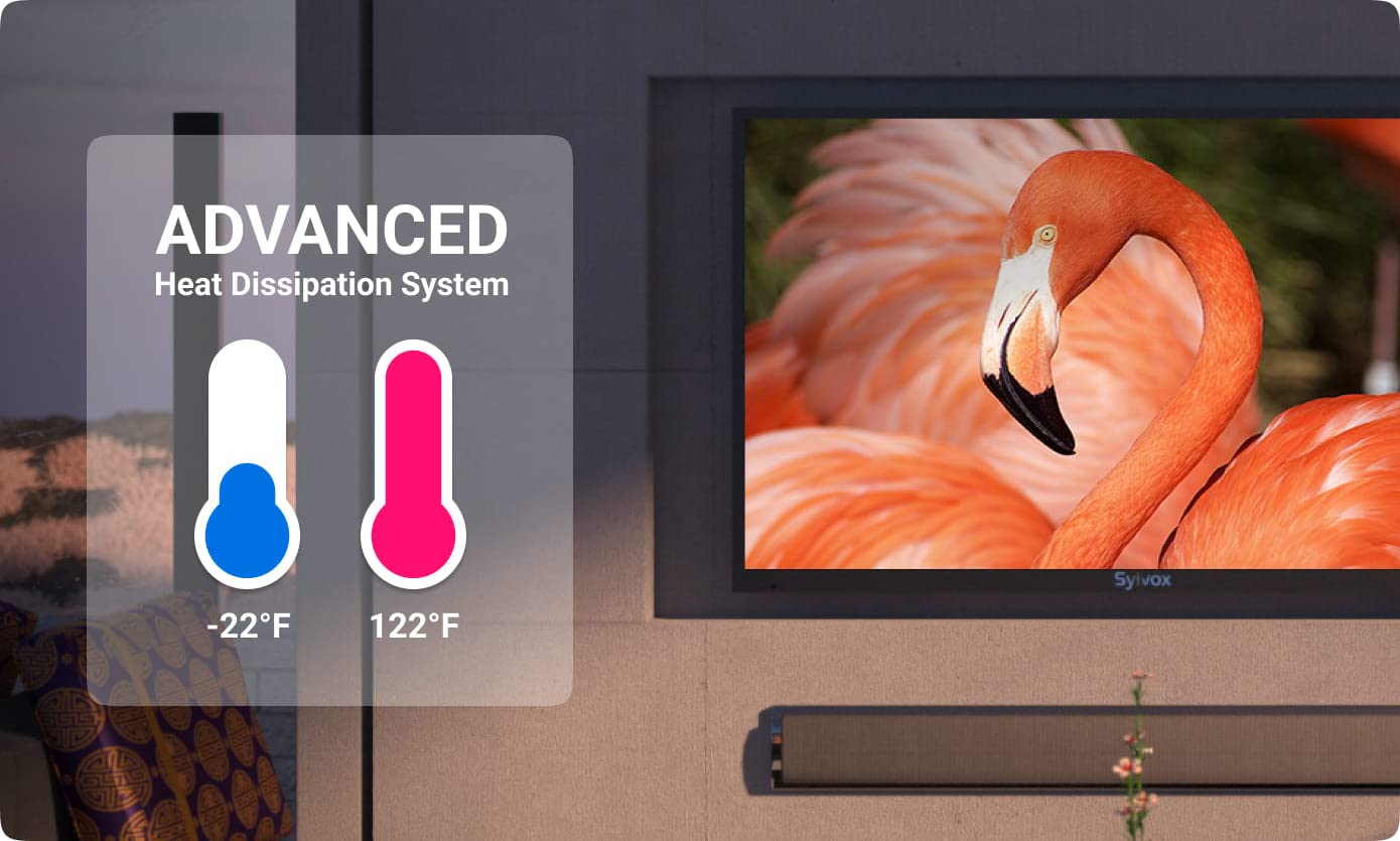 SYLVOX Outdoor TV, 65-Inch Waterproof Smart TV, 2000 nits Full Sun TV, 4K, Dolby Atmos, HDR10, Weatherproof Television with Voice Assistant Remote (Pool Pro 2.0, Latest Model)