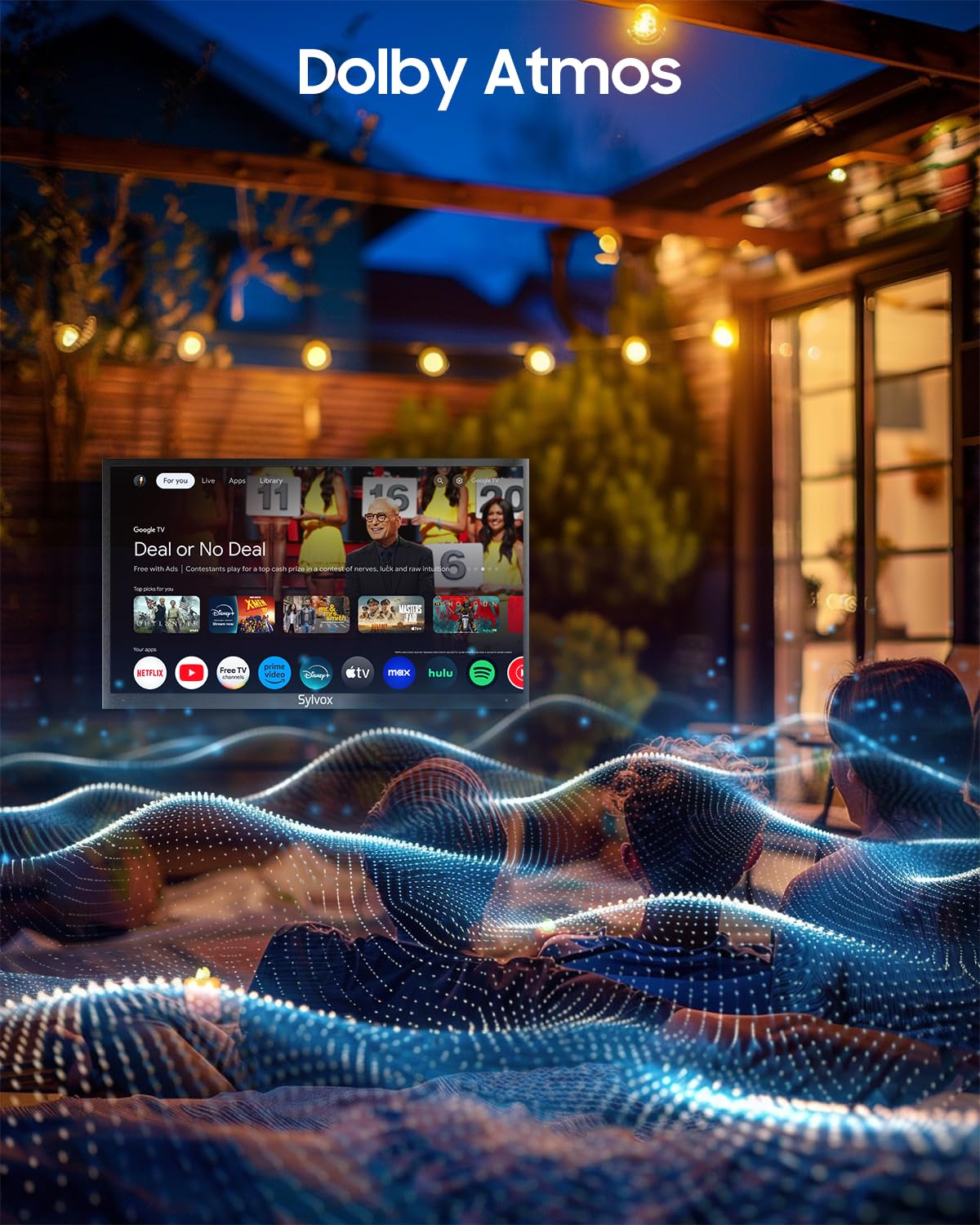 SYLVOX Outdoor TV, 65-Inch Waterproof Smart TV, 2000 nits Full Sun TV, 4K, Dolby Atmos, HDR10, Weatherproof Television with Voice Assistant Remote (Pool Pro 2.0, Latest Model)
