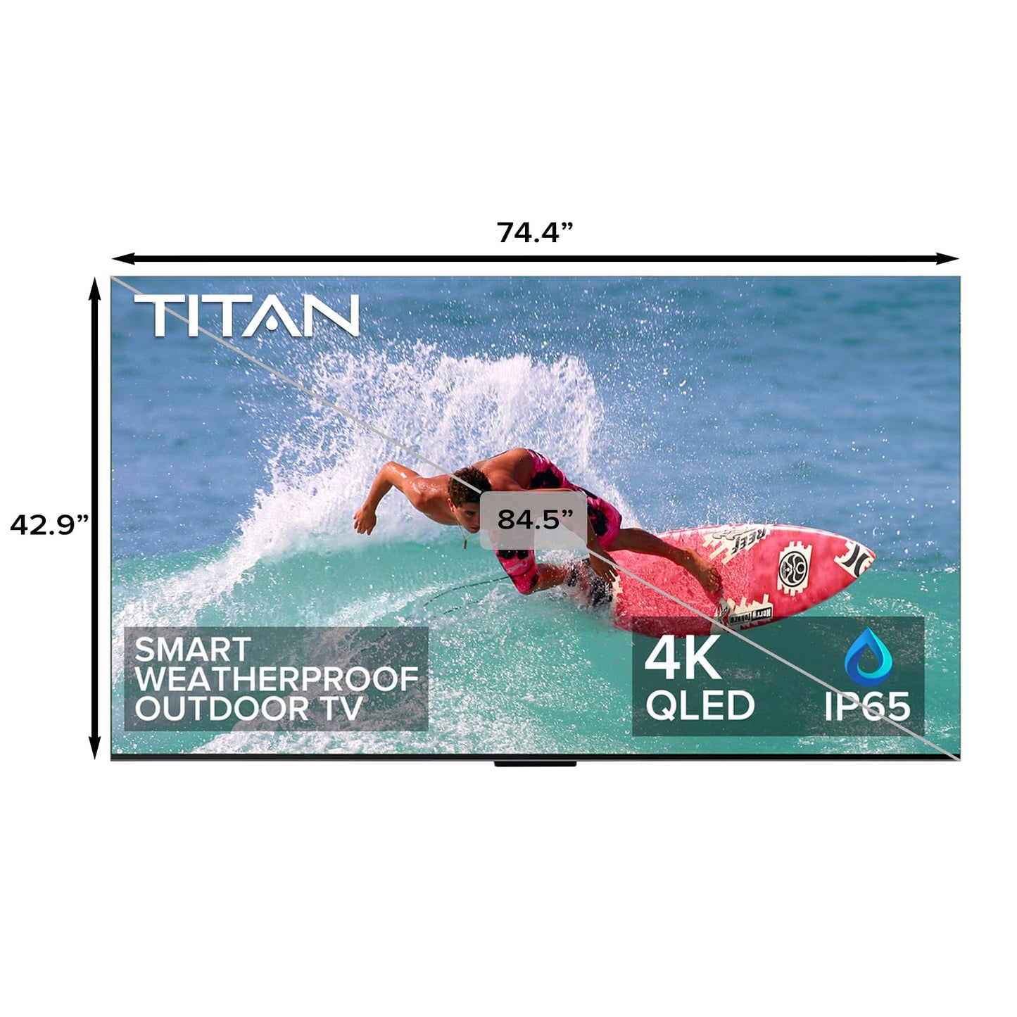 Titan G300 Mini-LED QLED PRO 98 Inch Full Sun Outdoor TV 4K,3000 Nits Peak Brightness, IP65 Weatherproof Smart TV,Assembled in USA.