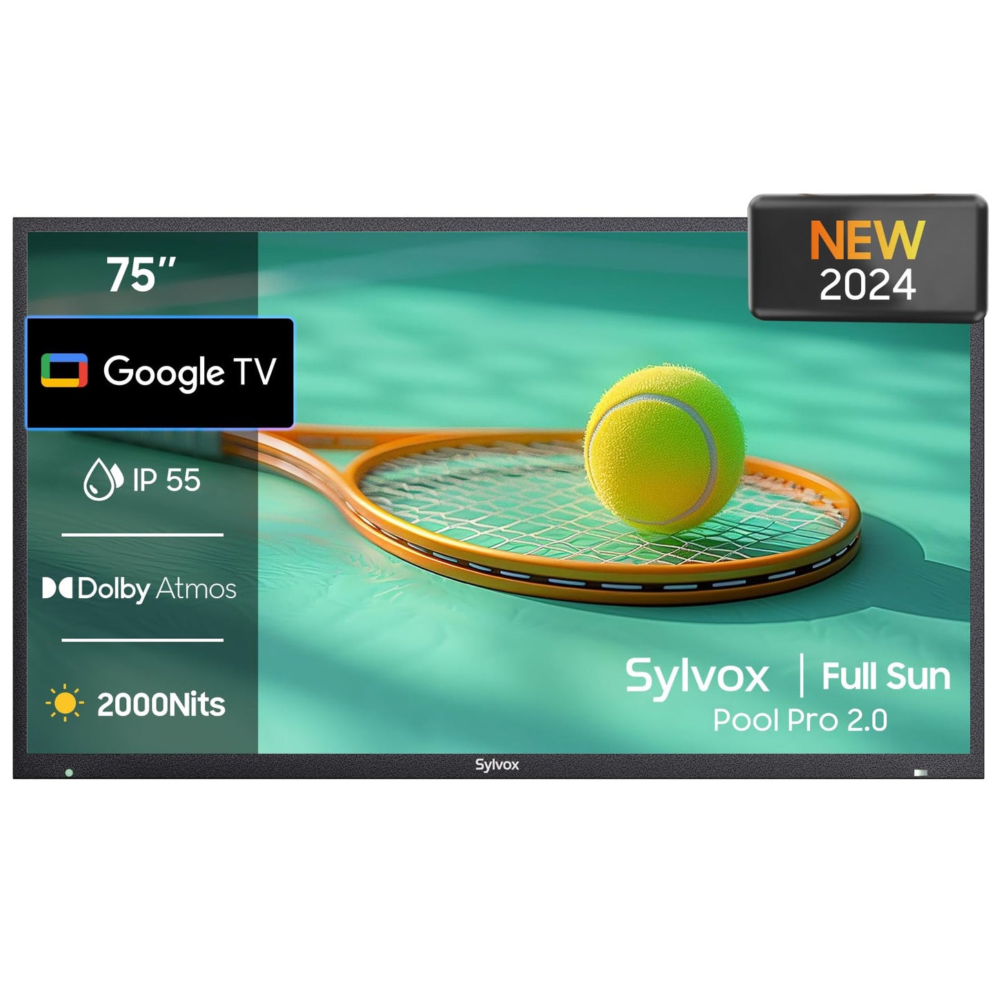 SYLVOX Outdoor TV, 65-Inch Waterproof Smart TV, 2000 nits Full Sun TV, 4K, Dolby Atmos, HDR10, Weatherproof Television with Voice Assistant Remote (Pool Pro 2.0, Latest Model)