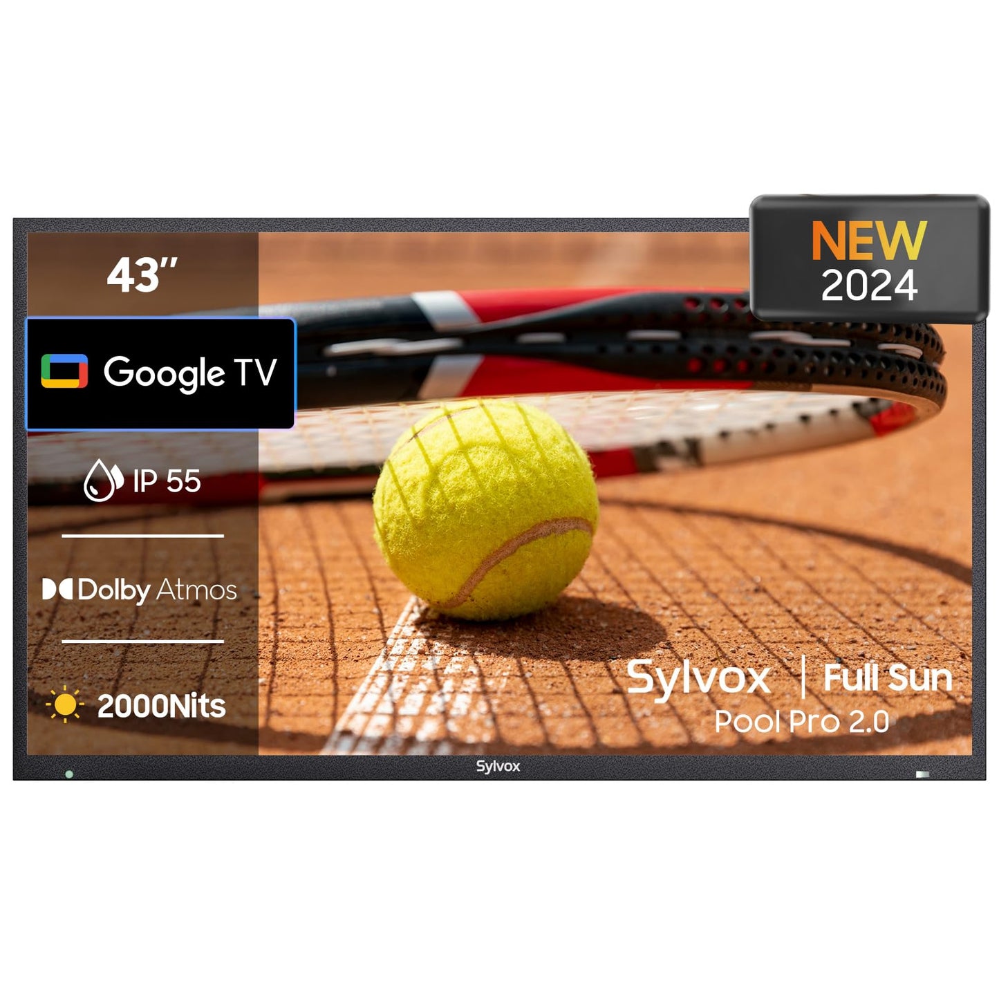 SYLVOX Outdoor TV, 65-Inch Waterproof Smart TV, 2000 nits Full Sun TV, 4K, Dolby Atmos, HDR10, Weatherproof Television with Voice Assistant Remote (Pool Pro 2.0, Latest Model)