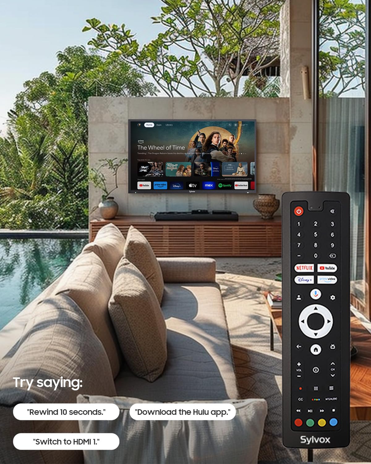 SYLVOX Outdoor TV, 65-Inch Waterproof Smart TV, 2000 nits Full Sun TV, 4K, Dolby Atmos, HDR10, Weatherproof Television with Voice Assistant Remote (Pool Pro 2.0, Latest Model)