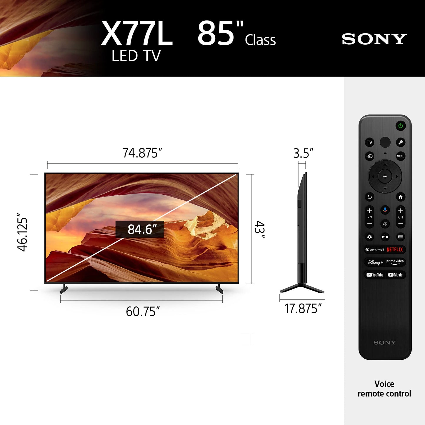 Sony 75 Inch 4K Ultra HD TV X77L Series: LED Smart Google TV KD75X77L- Latest Model, Black