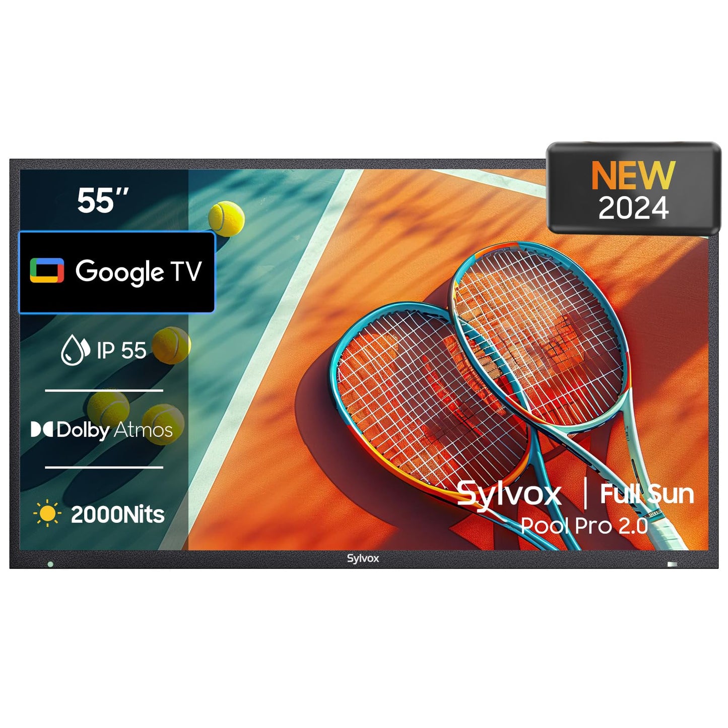 SYLVOX Outdoor TV, 65-Inch Waterproof Smart TV, 2000 nits Full Sun TV, 4K, Dolby Atmos, HDR10, Weatherproof Television with Voice Assistant Remote (Pool Pro 2.0, Latest Model)