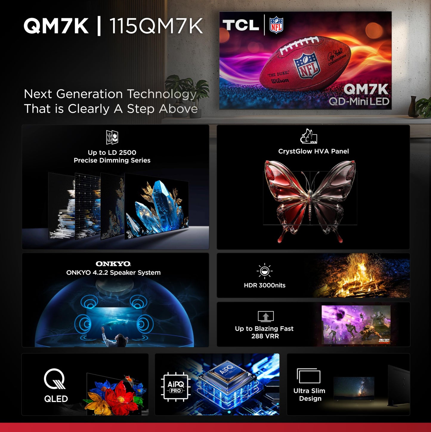 TCL 75-Inch Class QM7K Series QD-Mini LED 4K UHD Google Smart TV Best Premium Mini-LED TV - QLED, 144hz, 288hz Gaming Rate, Anti-Reflective Screen, Bang & Olufsen Audio, Atmos (75QM7K, 2025 Model)