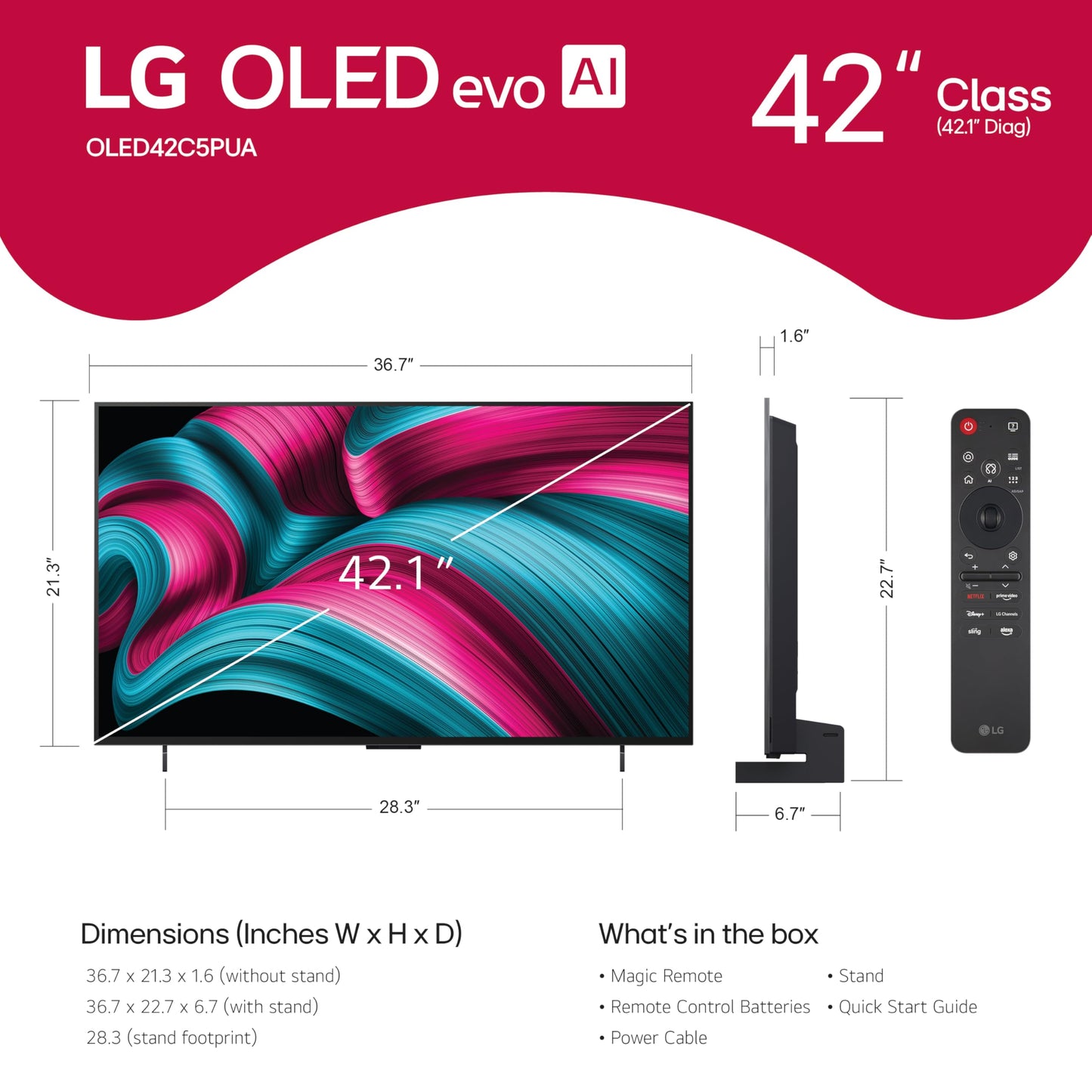 LG 55-Inch Class OLED evo AI 4K C5 Series Smart TV w/Dolby Atmos, Dolby Vision, HDR10, AI Super Upscaling 4K, Filmmaker Mode, Wow Orchestra, Alexa Built-in (OLED55C5PUA, 2025)