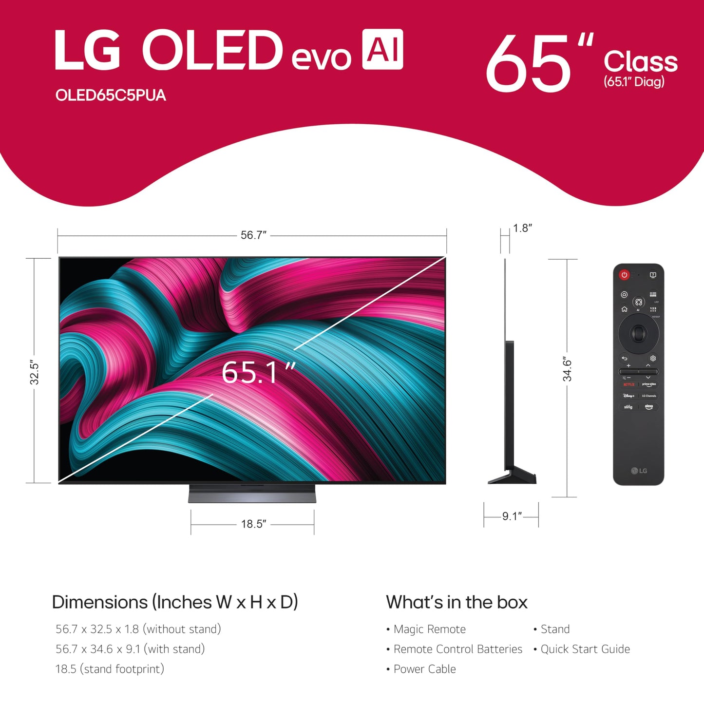 LG 55-Inch Class OLED evo AI 4K C5 Series Smart TV w/Dolby Atmos, Dolby Vision, HDR10, AI Super Upscaling 4K, Filmmaker Mode, Wow Orchestra, Alexa Built-in (OLED55C5PUA, 2025)