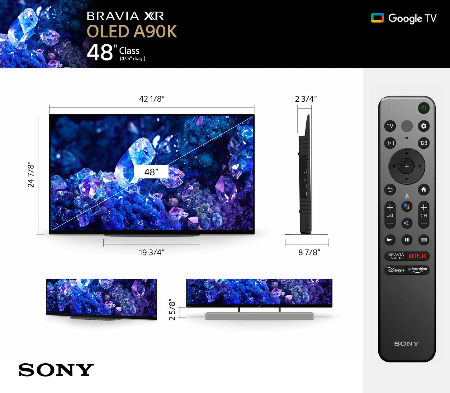 Sony 42 Inch 4K Ultra HD TV A90K Series: BRAVIA XR OLED Smart Google TV with Dolby Vision HDR and Exclusive Features for The Playstation® 5 XR42A90K- Latest Model,Black