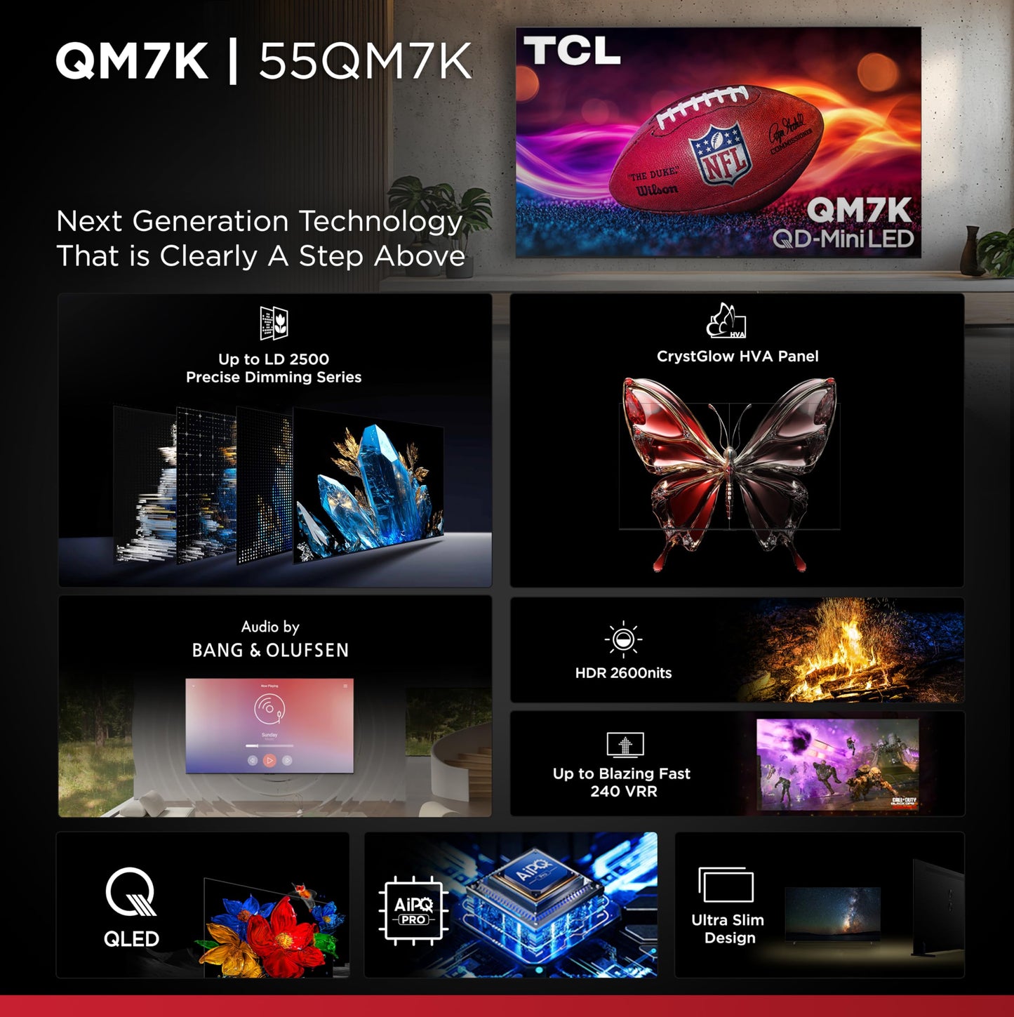 TCL 75-Inch Class QM7K Series QD-Mini LED 4K UHD Google Smart TV Best Premium Mini-LED TV - QLED, 144hz, 288hz Gaming Rate, Anti-Reflective Screen, Bang & Olufsen Audio, Atmos (75QM7K, 2025 Model)