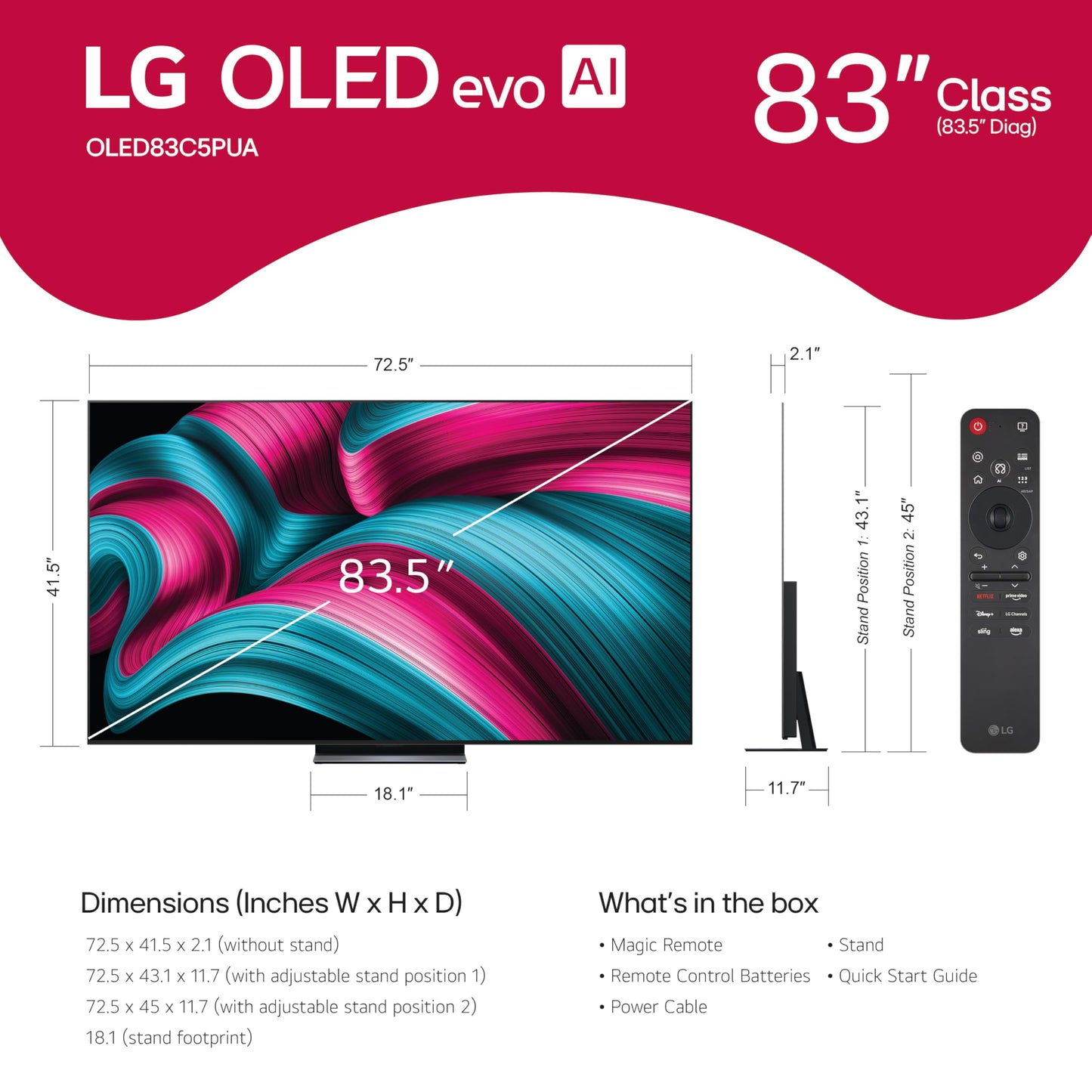 LG 55-Inch Class OLED evo AI 4K C5 Series Smart TV w/Dolby Atmos, Dolby Vision, HDR10, AI Super Upscaling 4K, Filmmaker Mode, Wow Orchestra, Alexa Built-in (OLED55C5PUA, 2025)