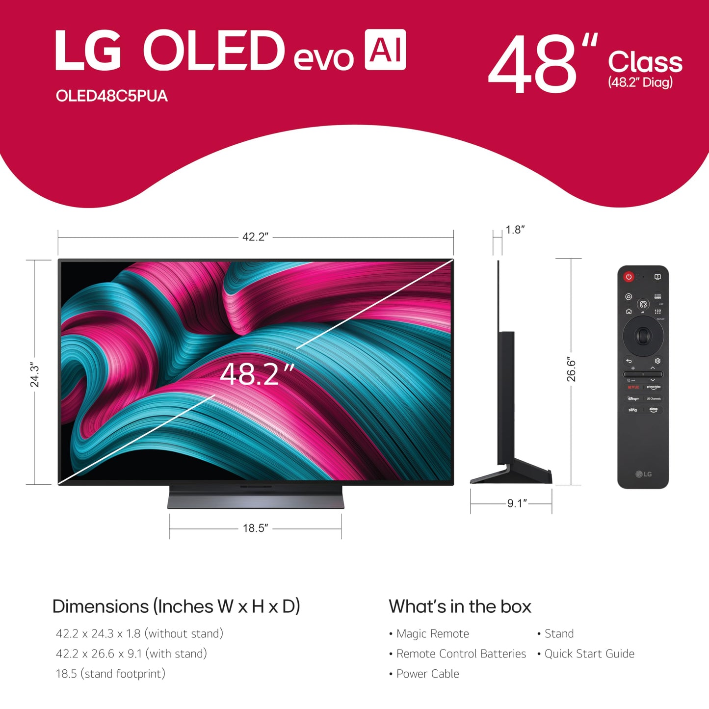 LG 55-Inch Class OLED evo AI 4K C5 Series Smart TV w/Dolby Atmos, Dolby Vision, HDR10, AI Super Upscaling 4K, Filmmaker Mode, Wow Orchestra, Alexa Built-in (OLED55C5PUA, 2025)