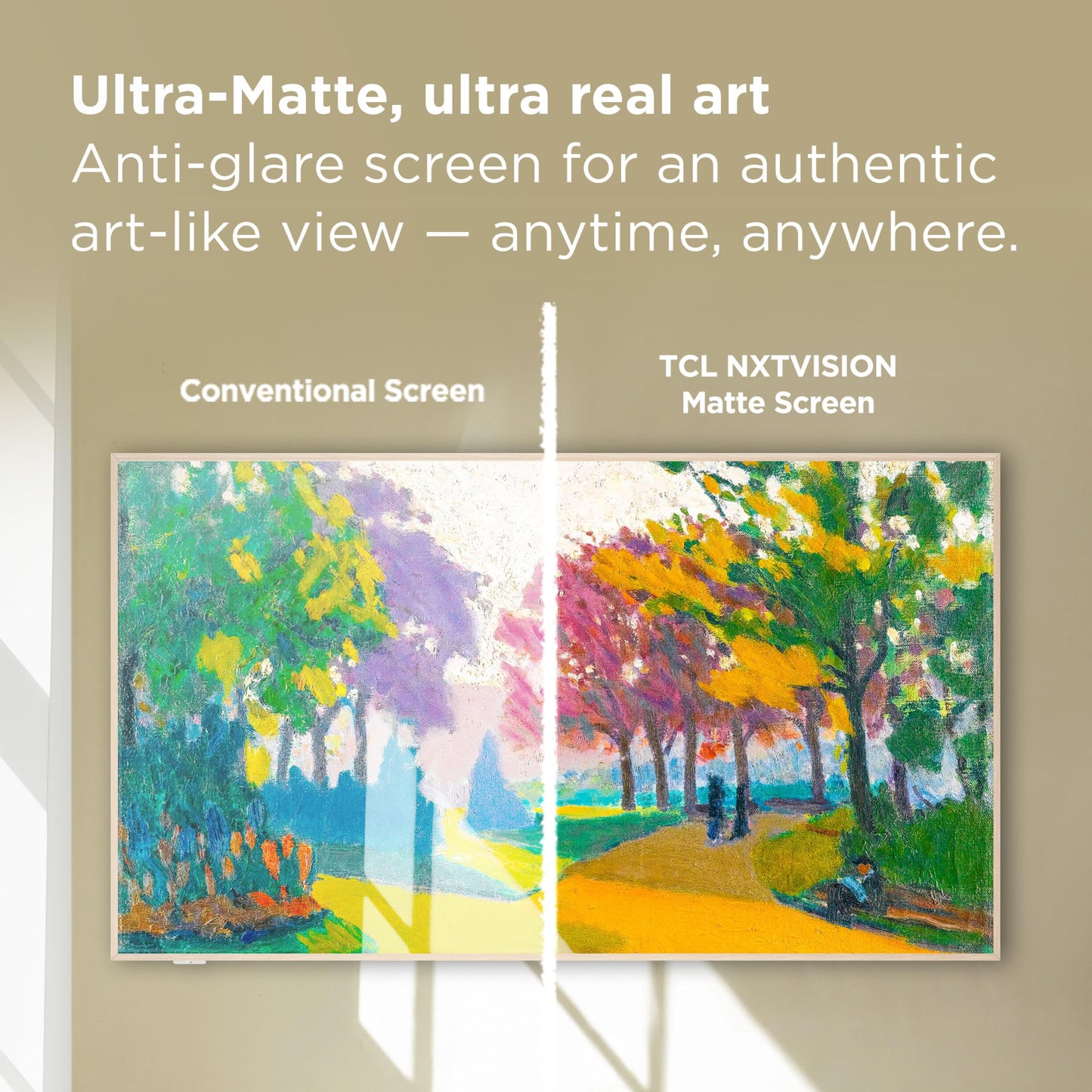 TCL 65-Inch Class NXTVISION Series QLED 4K UHD Google Smart TV Canvas Style Art Frame TV - QLED, 120hz, Matte Anti-Glare Screen, Free Bezel and Frame, Atmos, Free Art Included (65A300W, 2024 Model)