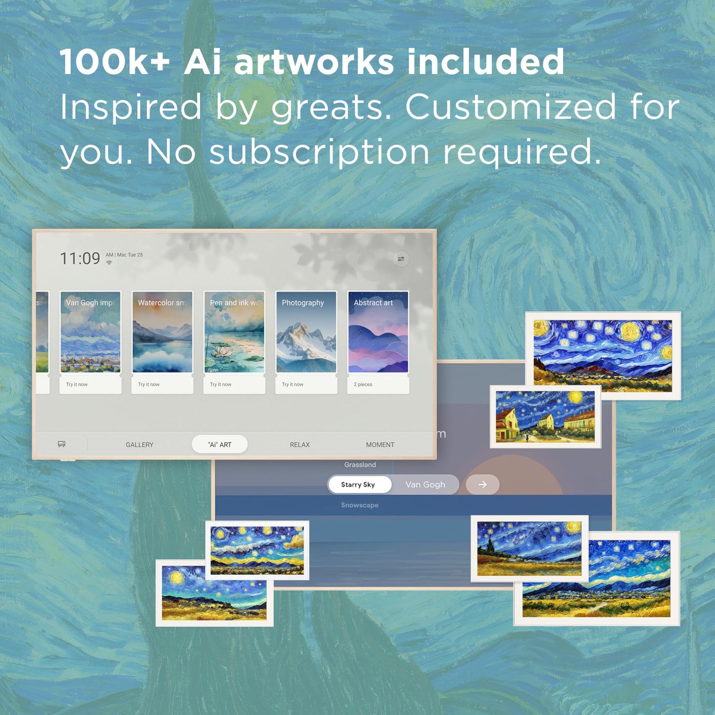 TCL 65-Inch Class NXTVISION Series QLED 4K UHD Google Smart TV Canvas Style Art Frame TV - QLED, 120hz, Matte Anti-Glare Screen, Free Bezel and Frame, Atmos, Free Art Included (65A300W, 2024 Model)