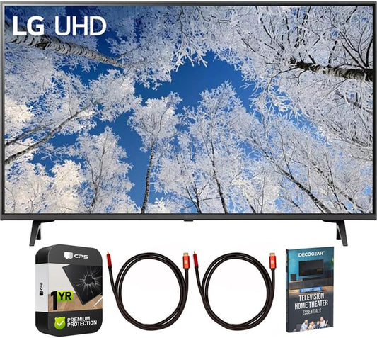 LG 43UQ7070ZUD 43 Inch Class UQ7070 ZUD Series LED 4K UHD Smart webOS 22 TV Bundle with 2X Deco Gear HDMI Cable, Television Home Theater Essentials and 1 YR CPS Enhanced Protection Pack
