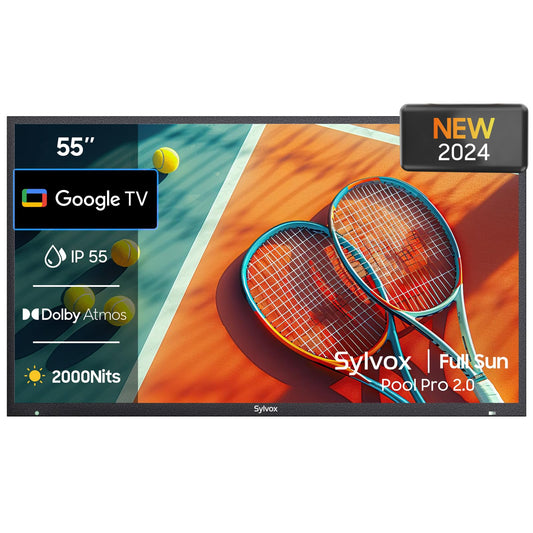 SYLVOX Outdoor TV, 65-Inch Waterproof Smart TV, 2000 nits Full Sun TV, 4K, Dolby Atmos, HDR10, Weatherproof Television with Voice Assistant Remote (Pool Pro 2.0, Latest Model)