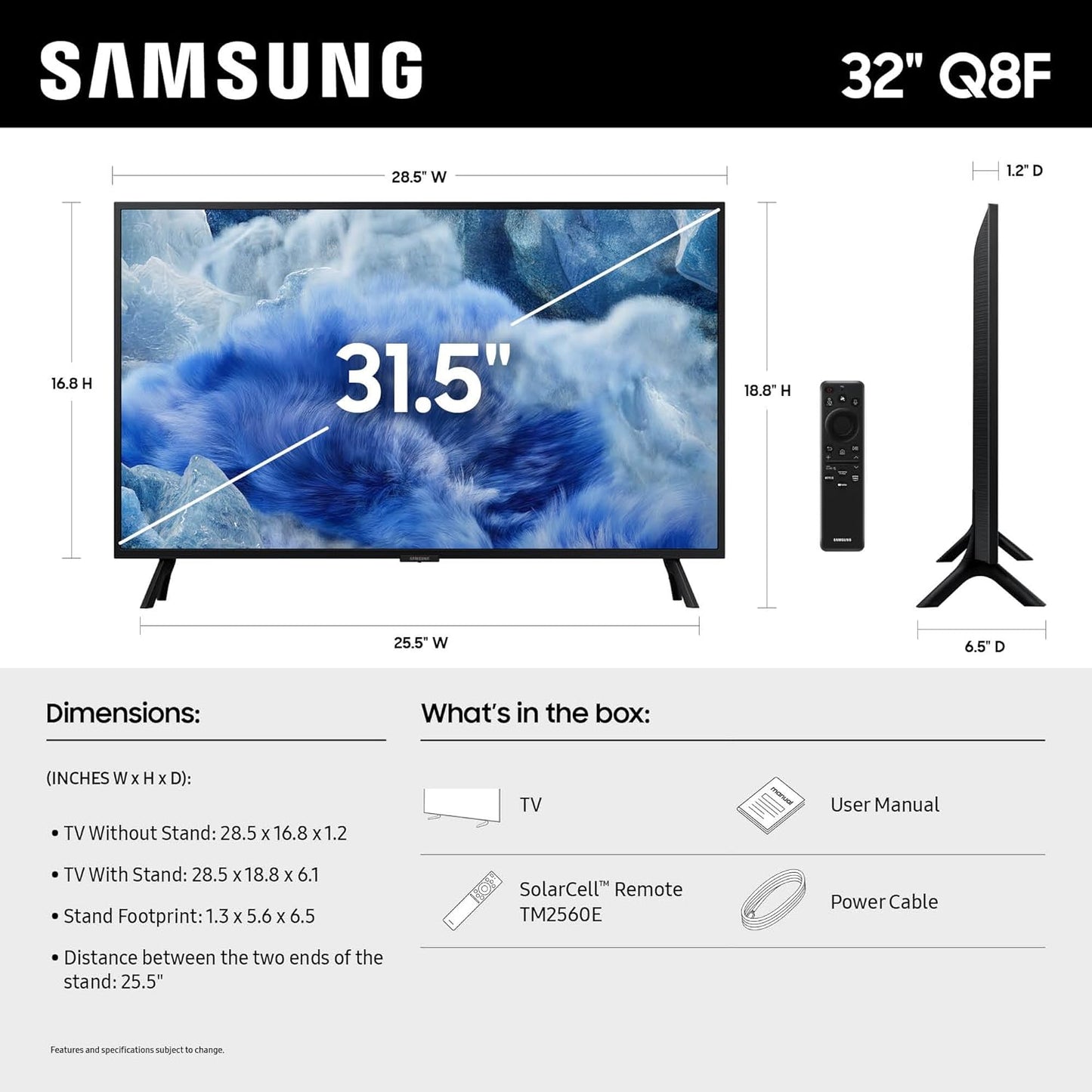 SAMSUNG 32-Inch Class QLED Q8F 4K UHD Smart TV (2025 Model) Q4 AI Processor, 100% Color Volume with Quantum Dot, AirSlim Design, Endless Free Content, Samsung Vision AI, Alexa Built-in