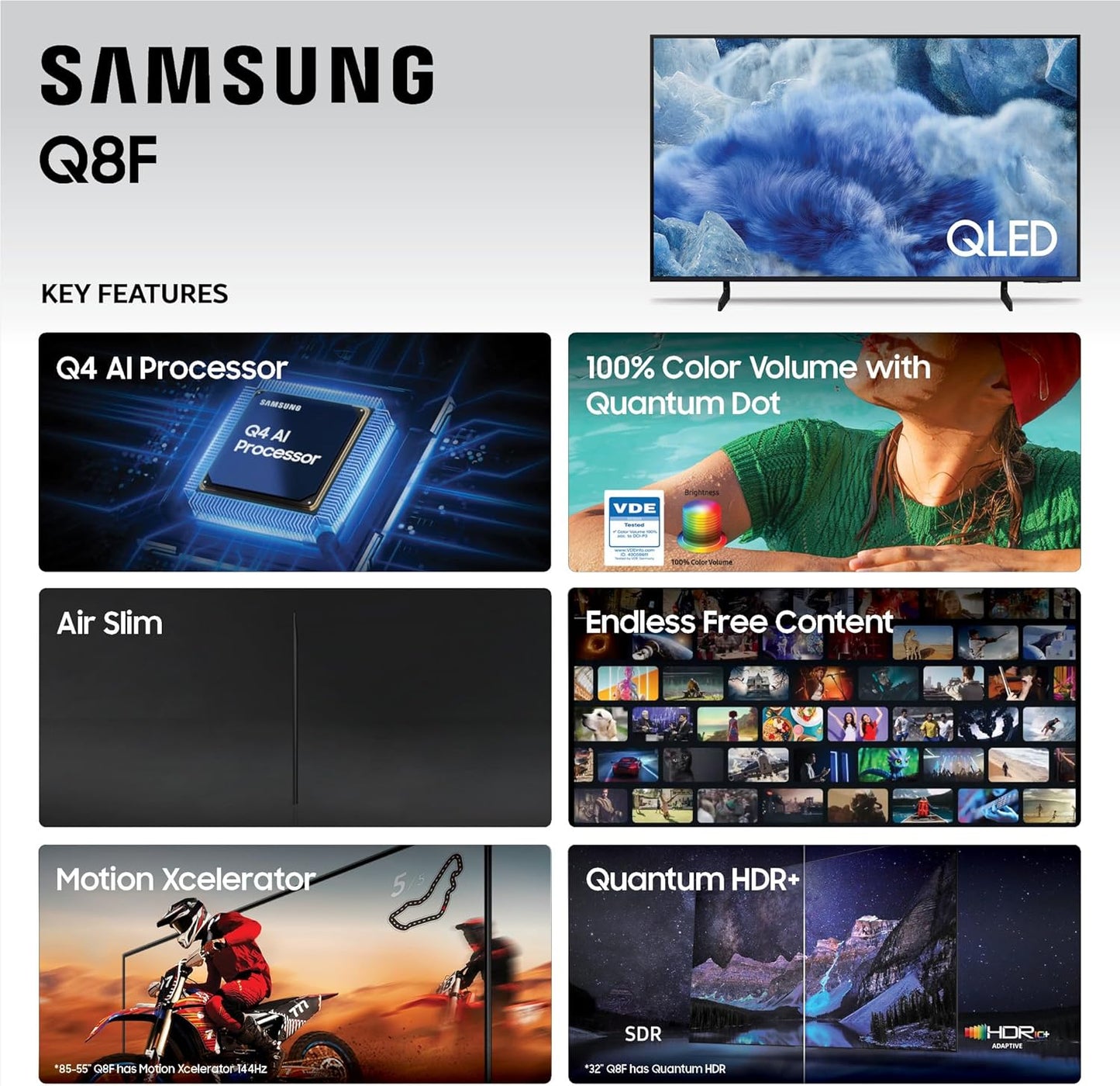 SAMSUNG 32-Inch Class QLED Q8F 4K UHD Smart TV (2025 Model) Q4 AI Processor, 100% Color Volume with Quantum Dot, AirSlim Design, Endless Free Content, Samsung Vision AI, Alexa Built-in